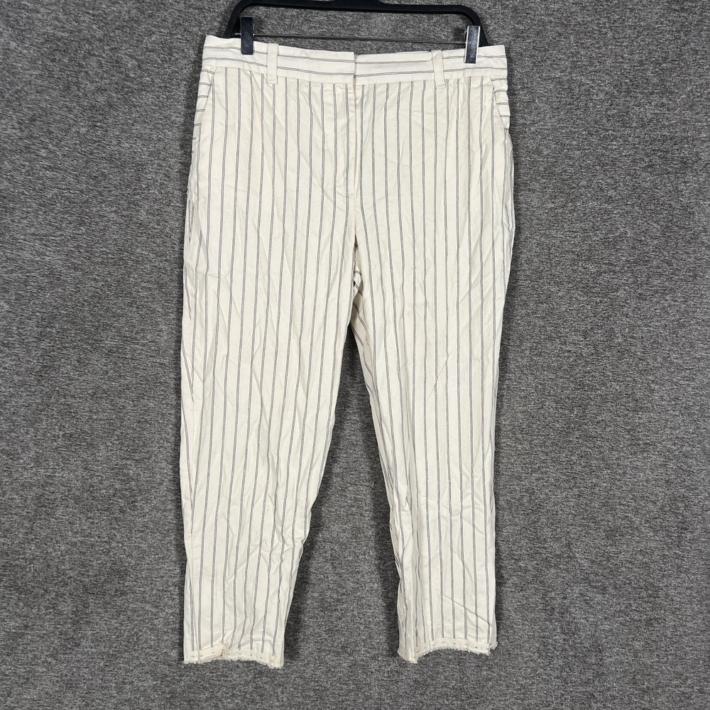rag & bone Pants Womens 10 Cream Black Pinstripe Cropped Ankle Chino Frayed Hem